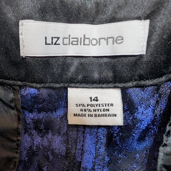 Liz Claiborne Blue Black Floral Brocade Jacquard Ankle Pants Size 14 - Picture 2 of 2